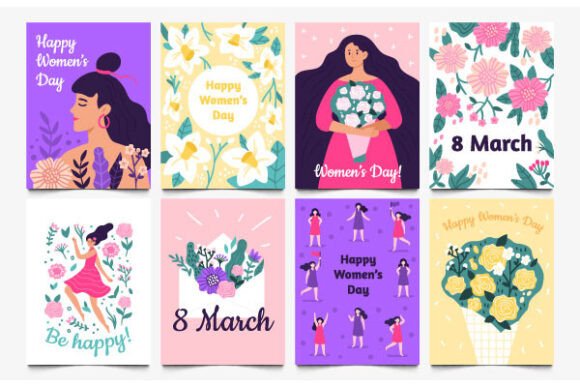 Download March 8 Cards. Lady with Flowers, - Lady Collection
